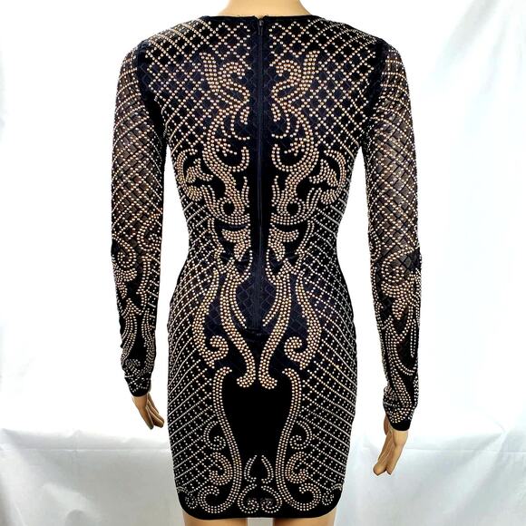 Bodycon Office Siren Black Studded Dress S Mob Boss Wife Aesthetic Embellished - Picture 3 of 11